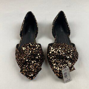 NWT Torrid Flats Black Metallic Gold Bow Leopard Print Shoes Women's Size 8WW